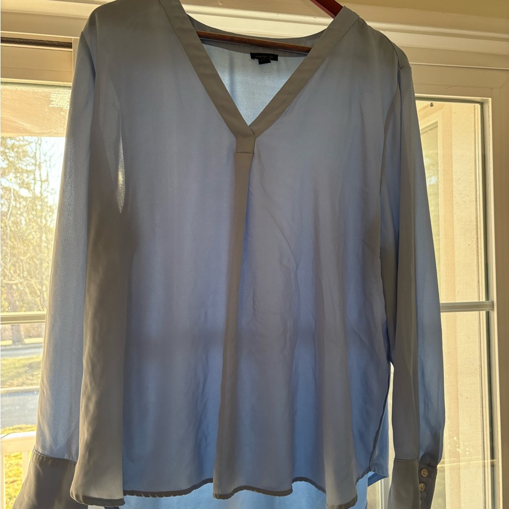 Ann Taylor Blue V-Neck Blouse